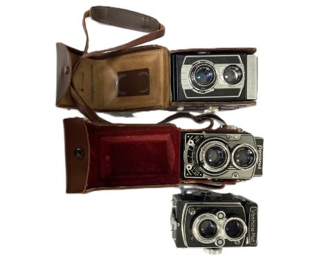 CAMERAS: A Yashica-Mat Twin Lens Reflex Camera,   together with a Flexaret Automat Twin Lens Reflex Camera and a similar Welt