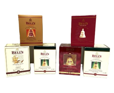 WHISKY: A selection of six Bell’s Limited Edition Scotch Whisky Christmas Decanters, including,  Christmas 1996, 1997, 1998 (