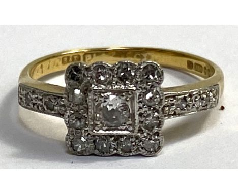 An attractive vintage Diamond Cluster Ring, early 20th century,  18 carat yellow and white gold setting, claw set, with centr