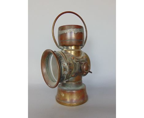 A Lucas No 624 King of the Road brass and copper lantern, 27cm high