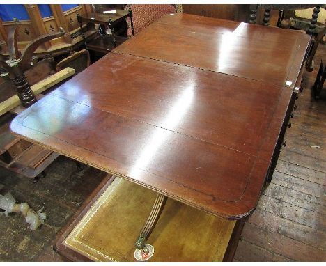 A 19th century mahogany twin pillar extending dining table with single additional leaf, 100cm wide x 200cm long approx, toget