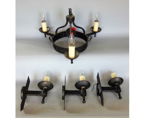 A collection of Gothic style lighting to include three wall sconces and a  hanging ceiling light