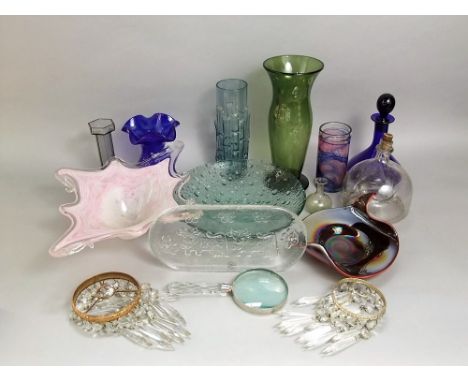 Mixed collection of glassware to include Bristol Blue decanter and vase and others