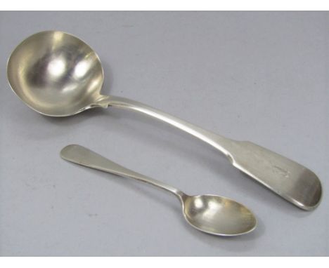 Victorian silver sauce ladle together with a further silver teaspoon, 3 oz approx