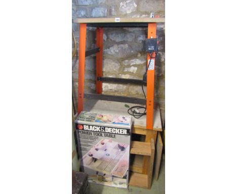 A contemporary Inter Studio Design steel framed freestanding work/saw bench with power unit together with a Black & Decker po