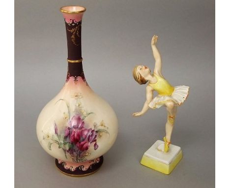 A 19th century Hadley's Worcester Faience vase with globular body and drawn neck, with iris decoration, with printed mark to 