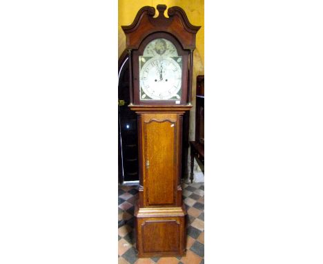 A Regency mahogany longcase clock, the trunk with reeded and canted corners, the full length door with walnut cross banding, 