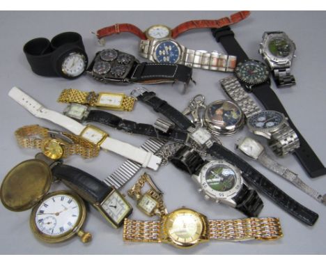 A box containing a collection of vintage wristwatches to include a ladies Tissot watch upon a silvered bracelet and others
