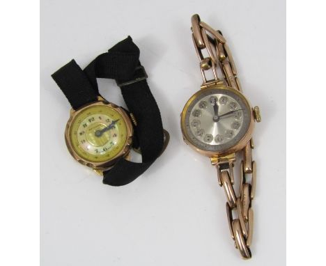 Vintage 9ct gold cocktail watch, with champagne dial and 9ct concertina type strap, 20.5 grams gross; together with a further