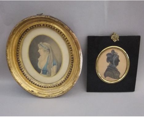A late 18th century portrait miniature of oval form, waist length profile study of a woman, inscribed indistinctly verso, Mrs
