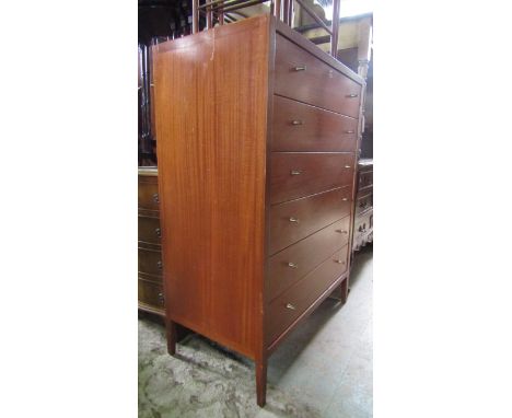 A vintage Heal's upright chest of six long drawers on square cut supports, 85 cm wide