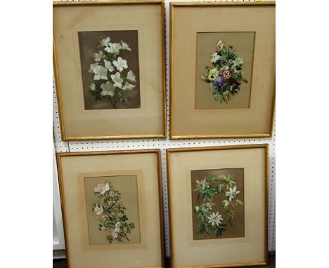 A set of four gouache studies of botanical subjects including pansies, dog rose, passion flower, etc, signed Kate Sadler ? 28