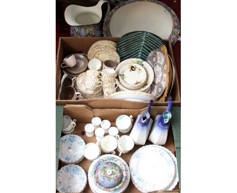 A Crown Ducal chintz jug and basin set and matching soap dish and  cover, a collection of Victorian fluted teawares with appl