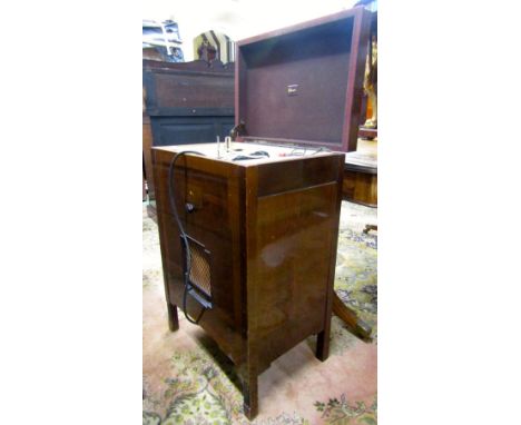 A Marconi Radiogram cabinet fitted with Monarch deck, Williamson amplifier and a TRF radio receiver