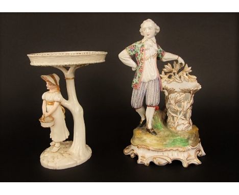 A 19th century continental Meissen type spill vase modelled as an 19th century style gentleman with blue crossed swords mark,