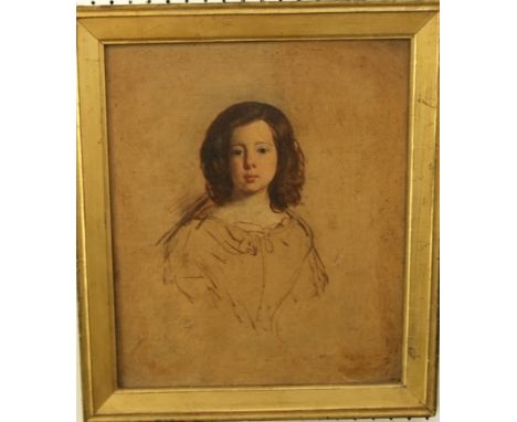 A 19th century oil painting on canvas - half length portrait sketch of a young girl, 35 x 30cm in gilt frame