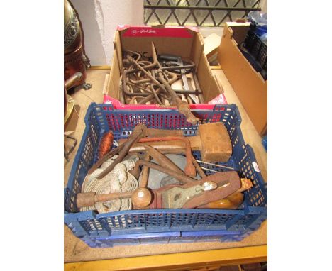 Three boxes of miscellaneous tools to include a selection of wheel braces, etc