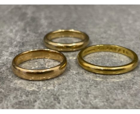 3x vintage 18ct gold court shape bands - sizes K,M &amp; S (12.7g)