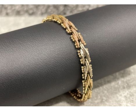 9ct gold Tri-colour arrow link bracelet (10.5G)
