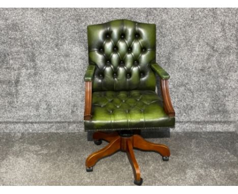 Green leather button back Captains chair