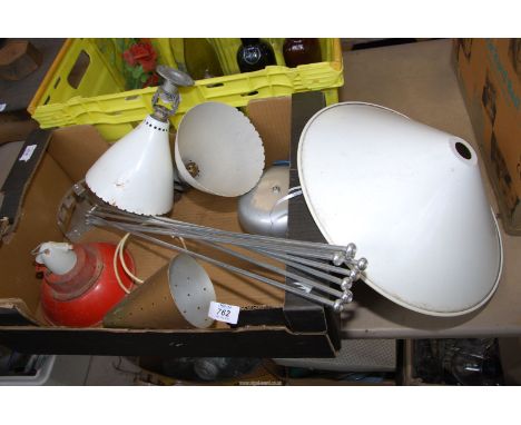 A small Eltex lamp, enamel light shades, Stewart dryer etc.