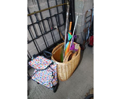 A linen basket, shopping trolley, hiking stick, umbrella etc.