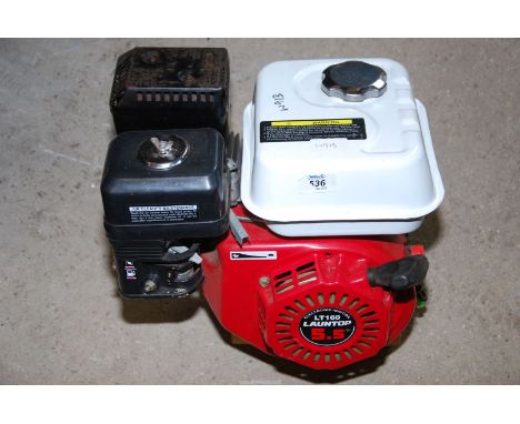 A Launtop LT160 5.5 petrol engine overhead valve, good compression at time of lotting.