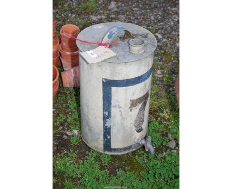 A galvanised drum with tap.