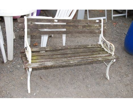 A garden bench with cast ends, 48'' x 36 1/2'' high.