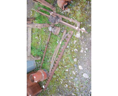 Two knife sections for a finger mower, dry bar and side head and wind up tipper gear for trailer by Sid &amp; P. Forder, Bils