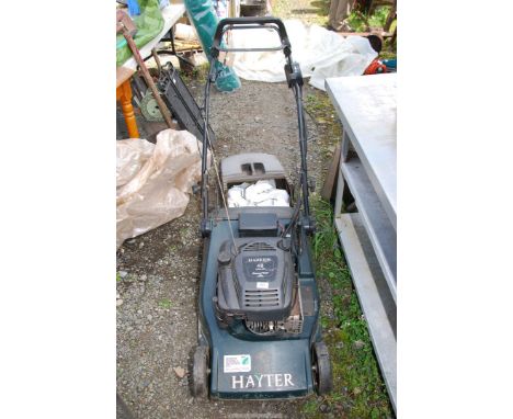 A Hayter 48 propelled mower, key start, with roller, good working order at time of lotting but battery now flat.