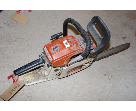 A Neilsen gasoline chainsaw, 12'' cutter bar, chain brake working, good compression at time of lotting.