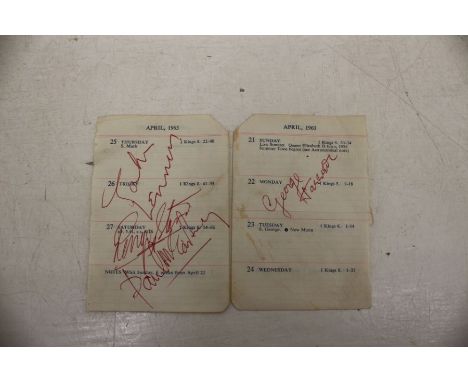 A SET OF BEATLES AUTOGRAPHS ON TWO PIECES OF PAPER - SIGNED IN PERSON IN 1963. The Client on the 26th April 1963 saw a live p