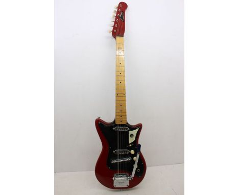 Burns Sonic model Electric Guitar In Red, With Burns Vibrato Arm And Burns Tri Sonic Pickups Circa 1960's . Comes With Hard -