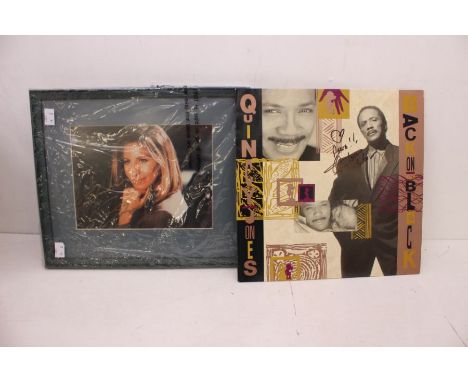 Barbara Streisand Autographed Photo signed and Autographed album LP record by Quincy Jones.