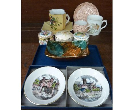 Two Royal Worcester trays, boxed, three trinket boxes, Royal Albert, Palissy and Caverswall and decorative china including a 