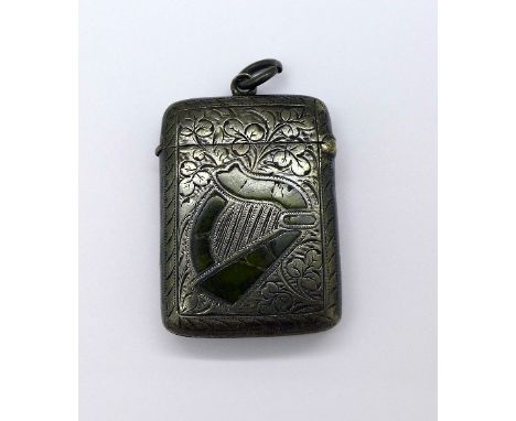 A silver vesta case with Irish harp, Birmingham 1900