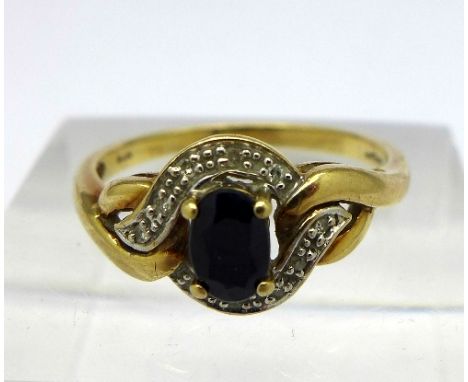 A 9ct gold, sapphire and diamond ring, weight 2.5g, size P