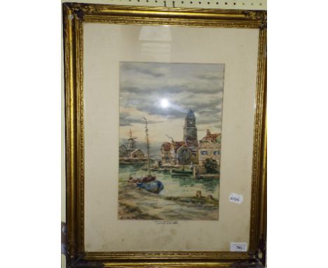 John Hamilton Glass, on the Canal Texel, watercolour, signed, 34.5 x 22.5 cm, and its pair, Evening Zandvoort (2) Condition r