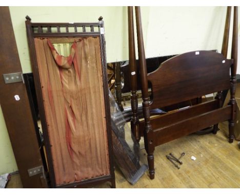 A child's four poster bed, 108 cm wide, and a thee fold screen (2)