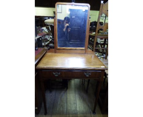 An 18th century style carved oak stool, 93 cm wide, another stool, and an Edwardian dressing table (3)