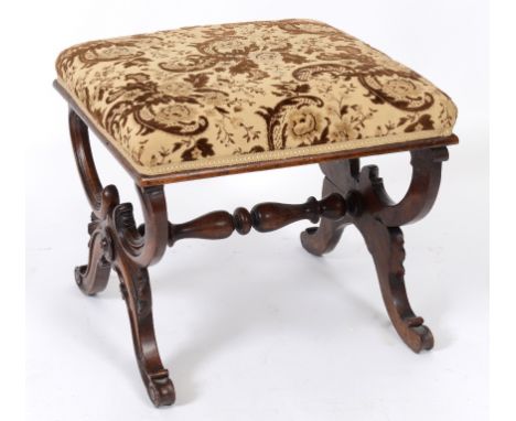 A Victorian mahogany X frame stool, 54 cm wide  See illustration