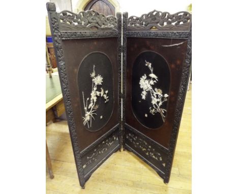 A Japanese Shibayama style and lacquered two panel screen (damages)