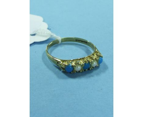 A 9ct gold, turquoise and pearl ring