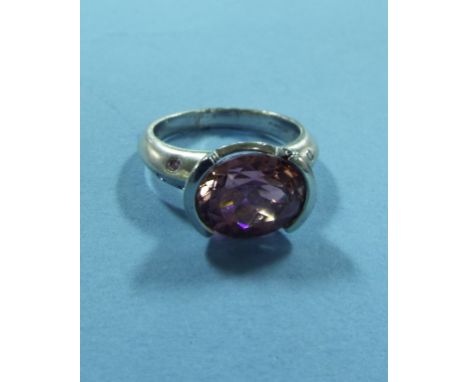 An 18ct white gold, pink kunzite and diamond ring