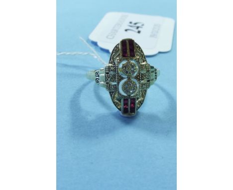 An Art Deco style 9ct gold, ruby and diamond ring