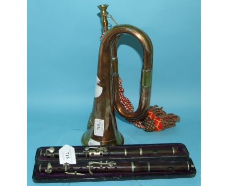 A Rudall Carte & Co piccolo, 4469, cased, another, and a bugle (3)