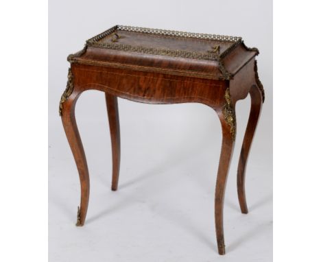 A Louis XVI style French walnut planter, with a brass gallery and inset top, on cabriole legs, 69 cm wide  See illustration
