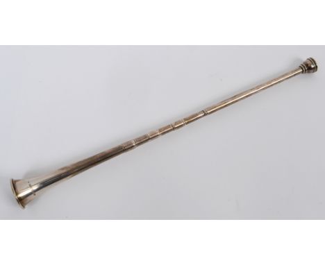 A silver candle snuffer, in the form of a hunting horn, Sampson Mordan, Chester 1913  See illustration