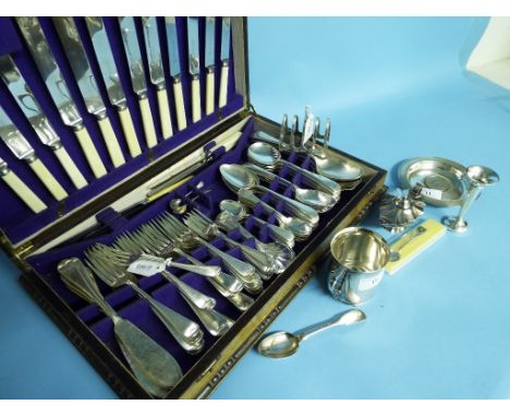 A silver four division toast rack, other silver, approx. 6.2 ozt (weighable silver), a silver plated canteen of cutlery, a si